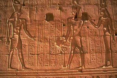 Hieroglyphics on wall at Kom Ombo, Egypt