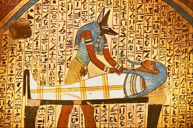 ANUBIS CONCLUDING MUMMIFICATION OF DEAD MAN