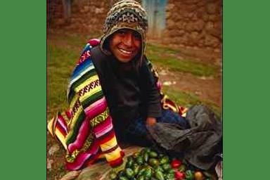 A PERUVIAN WOMAN WEARING A SHAWL