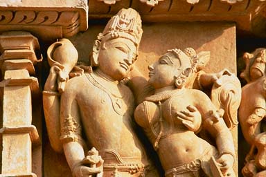 Khajuraho, the God Vishnu and Goddess Lakshmi, India