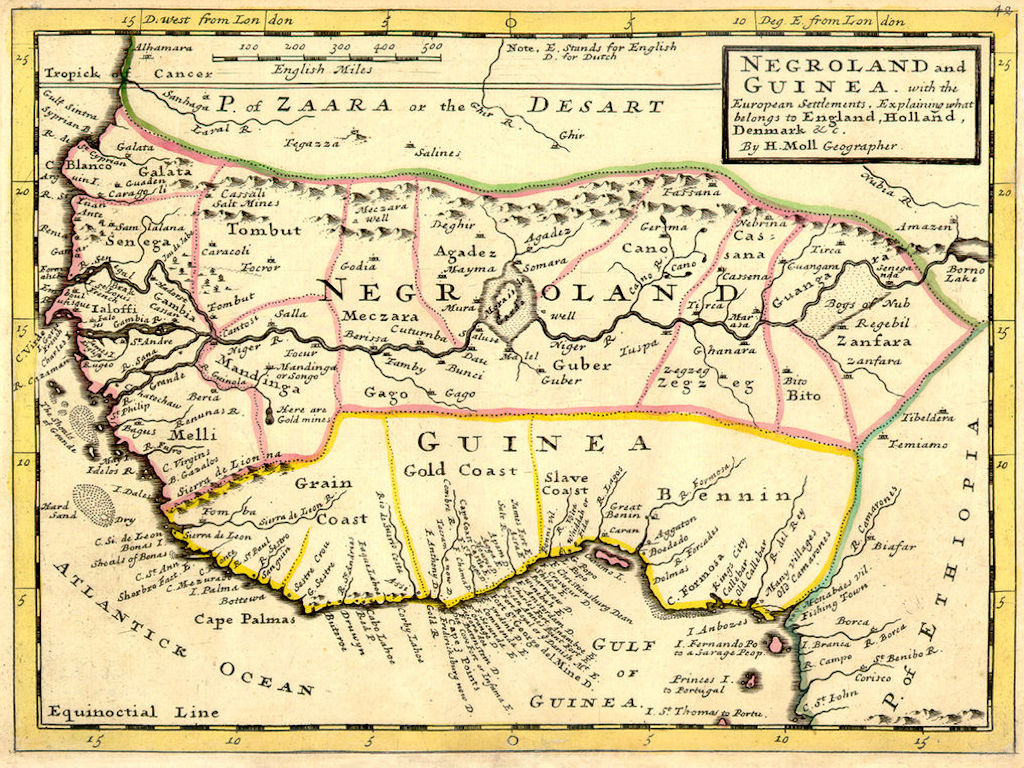 Negroland and Guinea with the European Settlements by Herman Moll, 1727 - Fair Use